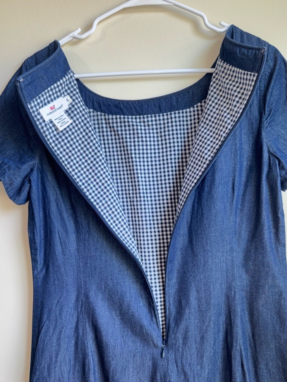 Vineyard Vines Chambray Scallop Sleeve Shift Dress Blue Size 6 - Picture 4 of 7